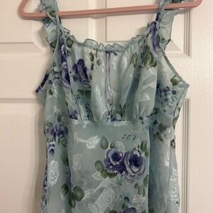 Vintage Secret Treasures Sheer Light Blue Floral Ruffled Pajama Set